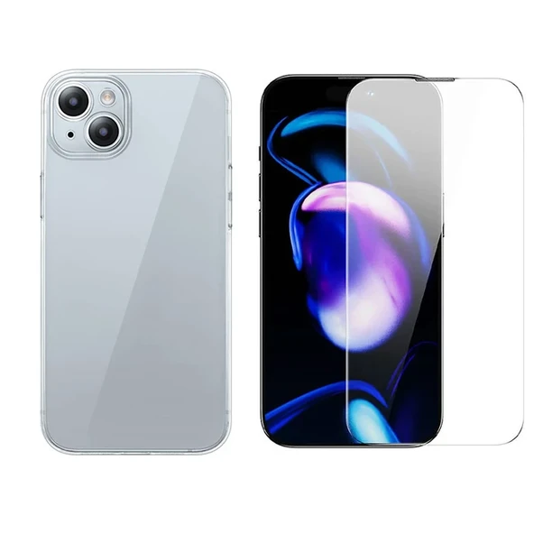 Baseus iPhone 15 Plus Schott Serisi Şeffaf Silikon Kılıf + Tempered Ekran Koruyucu Set-1852 ürün görseli 1