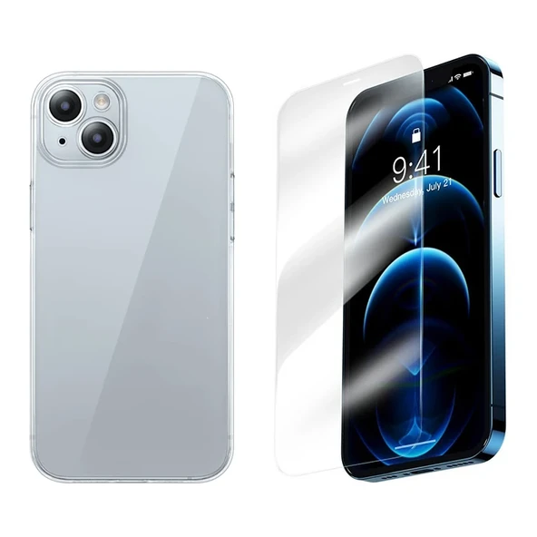 Baseus iPhone 15 Corning Serisi Silikon Kılıf + Tempered Ekran Koruyucu Set-1852 ürün görseli 1