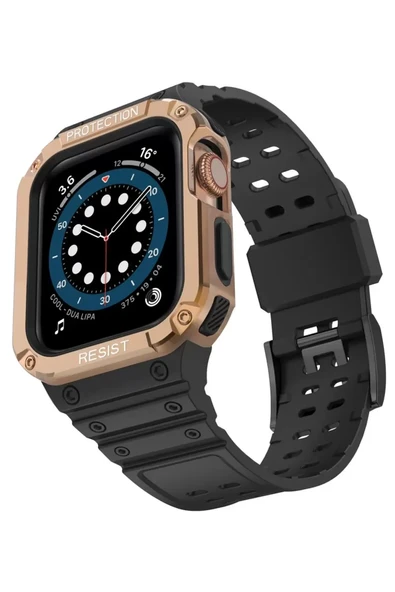 Newface Apple Watch 42mm KR401 Silikon Kordon - Siyah-Rose ürün görseli 1