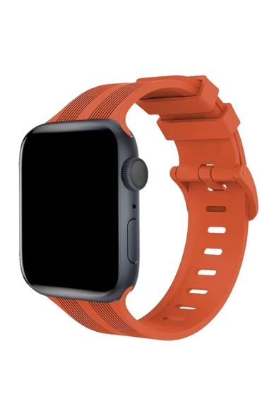Newface Apple Watch 42mm KR408 Çizgili Silikon Kordon - Turuncu ürün görseli 1