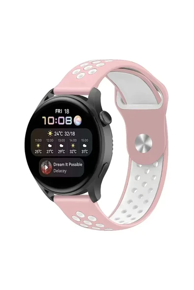 Newface Watch 22mm Spor Delikli Kordon - Pembe-Beyaz ürün görseli 1