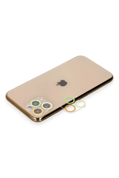 Newface Apple iPhone 11 Pro Renkli Kamera Lens Koruma Cam - Pembe-Mavi ürün görseli 1