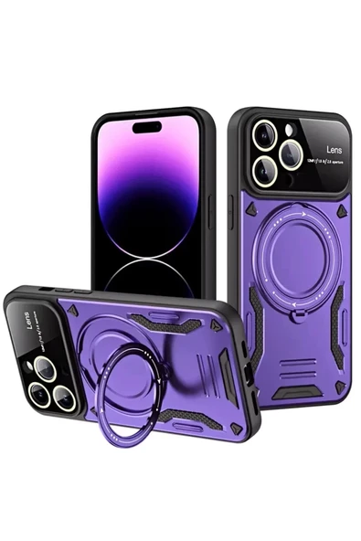 Newface Apple iPhone 16 Pro Max Kılıf Joy Lens Standlı Kapak - Mor ürün görseli 1