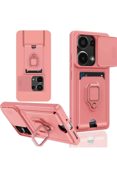 Newface Xiaomi Redmi Note 13 Pro 4G Kılıf Zuma Kartvizitli Yüzüklü Silikon - Pembe ürün görseli 1