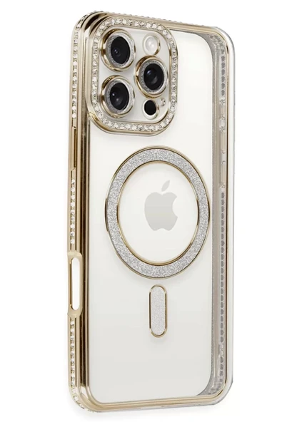Newface Apple iPhone 16 Pro Kılıf Joke Simli Magneticsafe Kılıf - Gold ürün görseli 1