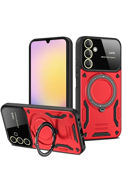 Newface Samsung Galaxy A26 Kılıf Joy Lens Standlı Kapak - Kırmızı ürün görseli 1