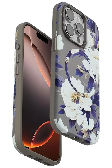 Onegif Apple iPhone 15 Pro Flower Series Magsafe Kapak - Gri ürün görseli 1