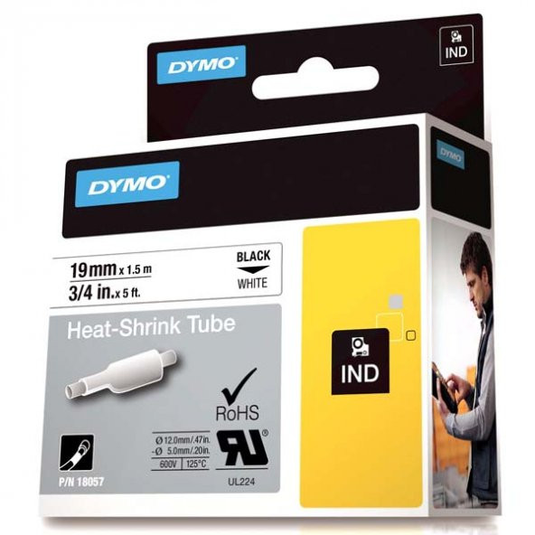 Dymo Rhinopro Isıyla Küçülen Şerit 19 MMx1,5 M Beyaz/Siyah 18057 ürün görseli 1