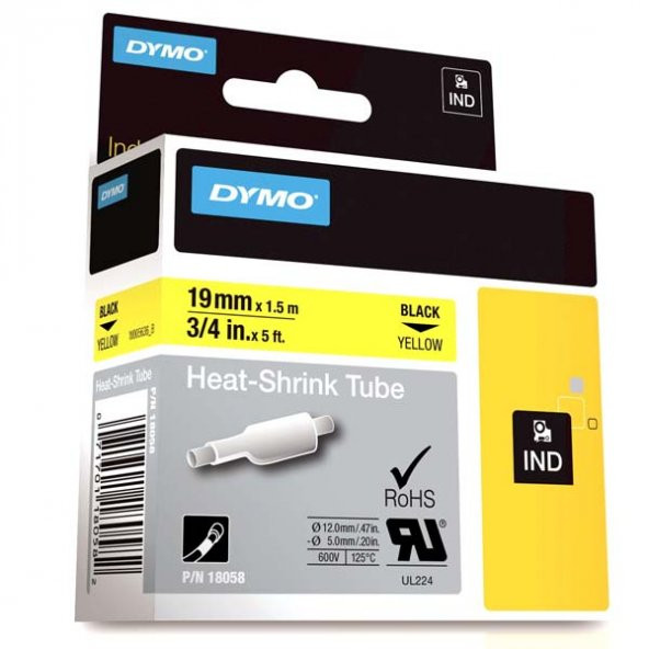 Dymo Rhinopro Isıyla Küçülen Şerit 19 MMx1,5 M Sarı/Siyah 18058 ürün görseli 1