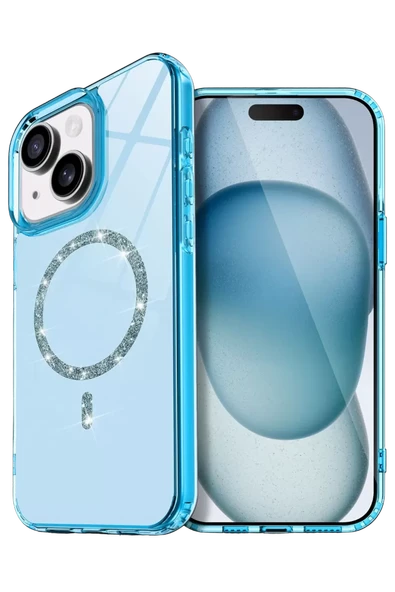 Newface Apple iPhone 15 Plus Live Diamond Magsafe Kapak - Mavi ürün görseli 1