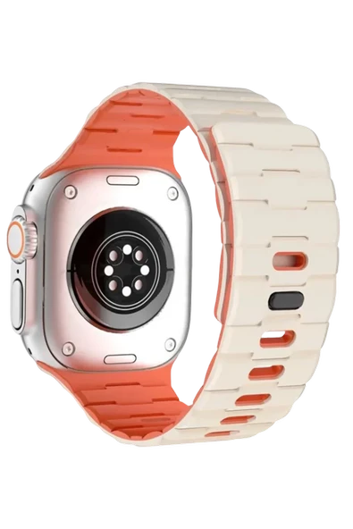 Newface Apple Watch Ultra 49mm Wowen Kordon - Beyaz-Turuncu ürün görseli 1