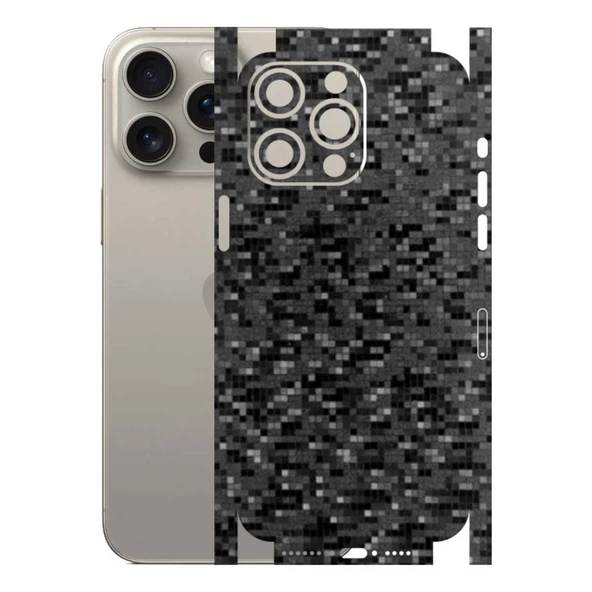 Iphone 15 Pro Max ile Uyumlu 360 Arka Kaplama   Pixel Desenli Siyah ürün görseli 1