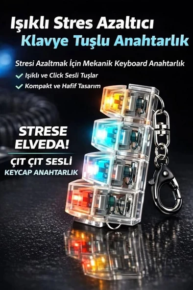 4 Düğmeli Renkli Işıklı Tıklama Klavye Sesli Anahtarlık Stres Giderici Fidget Mekanik Tuş Hissi ürün görseli 1