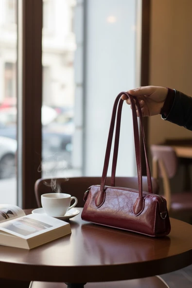 Enoch Kadın Omuz Çantası Pürüzsüz Dokulu Minimalist Baget Formlu Kol Çantası ürün görseli 1