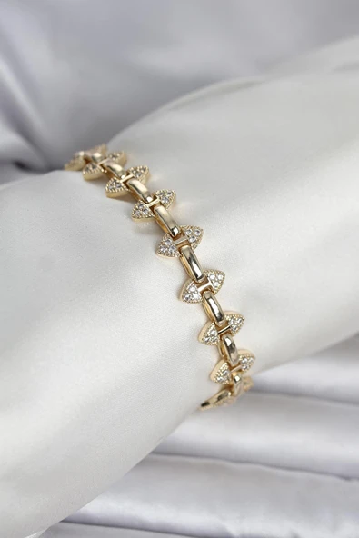 Pirinç Gold Renk Zirkon Taşlı Kadın Bileklik ürün görseli 1