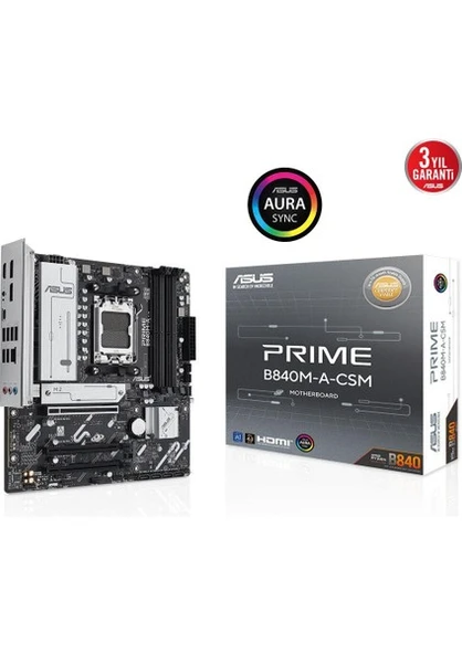 Asus Prime B840M-A-Csm Amd B840 Am5 Ddr5 7600 2Xdp Hdmi 3X M2 Usb3.2 Rgb Matx Anakart ürün görseli 1