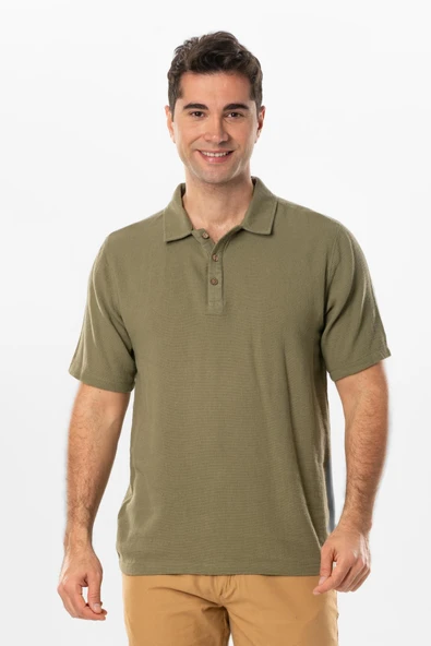 Violet Kısa Kol Foça Düğmeli Erkek Yazlık Tshirt Haki Hk ürün görseli 1