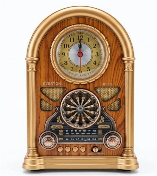 Everton Rt-719 Şarjlı, Saat Göstergeli Nostaljik Radyo Bluetooth-Usb-Sd-Fm ürün görseli 1