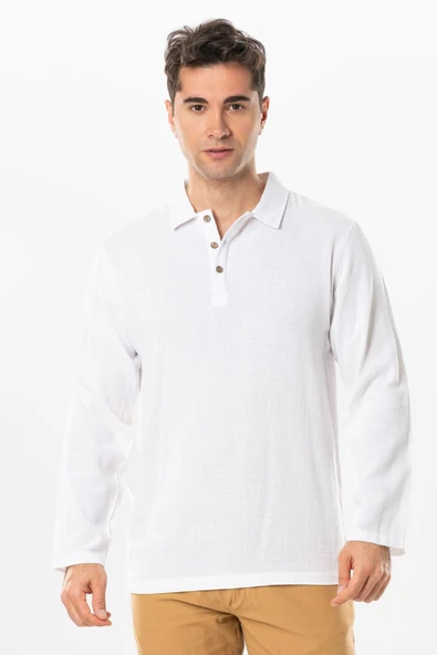 Uzun Kol Foça Violet Erkek Yazlık Tshirt Beyaz Byz ürün görseli 1