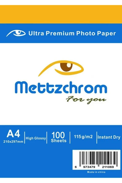 Mettzchrom Parlak Inkjet A4 Fotoğraf Kağıdı 100'lü Epson Canon Uyumlu 115g Fotoğraf Kağıtları Arkası Yazısız ürün görseli 1