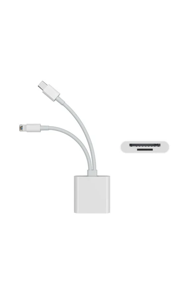 Mettzchrom Çift kablolu Sd Kart Hafıza Kart Adaptörü Lightning Type-c Hafıza Kart Okuyucu  iphone 15 16 Uyumlu ürün görseli 1