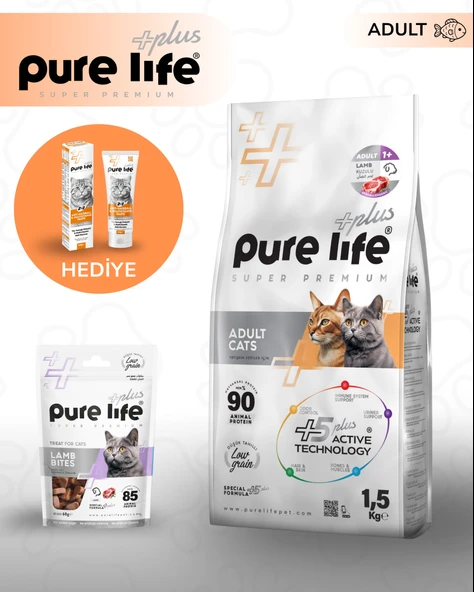 Pure Life Plus Somonlu Yetişkin Kedi Maması 1,5 Kg + Malt Paste + Ödül Maması Hediyeli ürün görseli 1