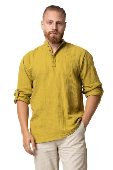 Uzun Kol Hakim Yaka Müslin Yazlık Sweatshirt Yağ Yeşili Ygysl ürün görseli 1