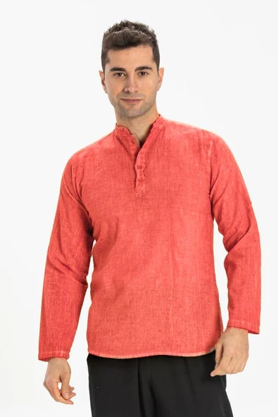 Uzun Kol Şantuklu Pamuk Bodrum Erkek Yazlık Tshirt Mercan Mrcn ürün görseli 1