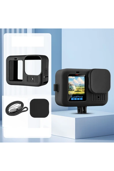 Mettzchrom GoPro 13 uyumlu Silikon Koruma Kılıfı Bileklikli soft case Black Siyah ürün görseli 1