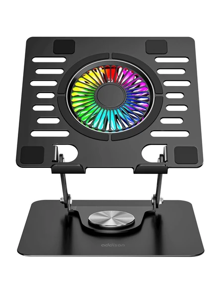Addison Ad-Rc36 Steely 360 Derece Dönebilen Fanlı Rgb Işıklı Ayarlanabilir Siyah Metal Laptop Stand ürün görseli 1