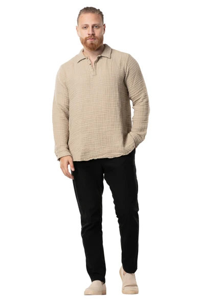 Uzun Kol Double Müslin Erkek Sonbahar ve Kışlık Sweatshirt Vizon Vzn ürün görseli 1