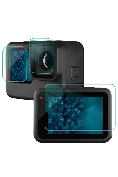 Mettzchrom Gopro 10/11/12 Uyumlu Cam Ekran Koruyucu 3 Parça Ön Arka LCD Ekran ve Lens Koruyucu Kırılmaz Cam ürün görseli 1