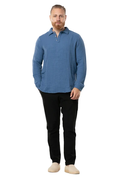 Uzun Kol Double Müslin Erkek Sonbahar ve Kışlık Sweatshirt İndigo indg ürün görseli 1