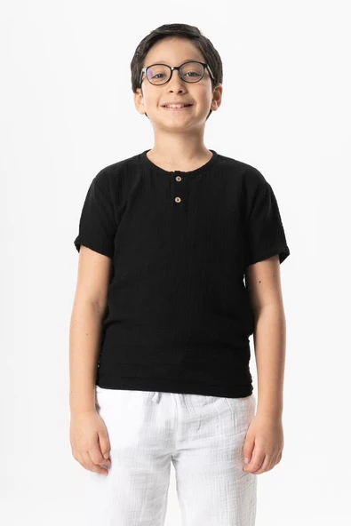 Kısa Kol Batı Yazlık Müslin Erkek Çocuk Tshirt Siyah Syh ürün görseli 1