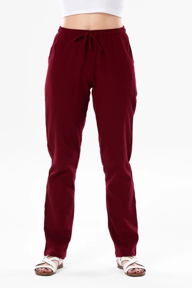 Şile Bezi Cepli Kadın Yazlık Pantolon Bordo Brd ürün görseli 1