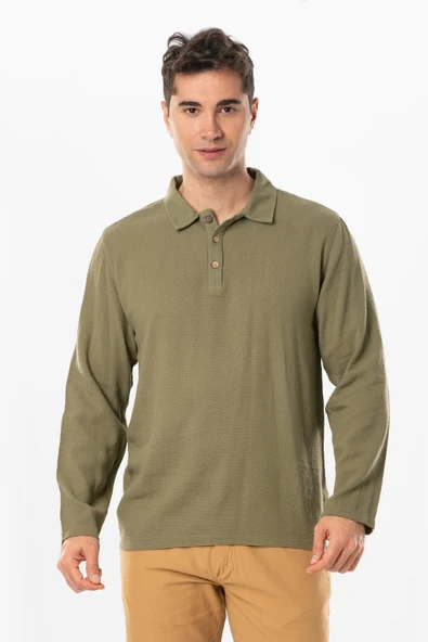 Uzun Kol Foça Violet Erkek Yazlık Tshirt Haki Hk ürün görseli 1