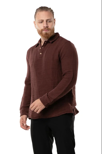 Uzun Kol Double Müslin Erkek Sonbahar ve Kışlık Sweatshirt Bordo Brd ürün görseli 1
