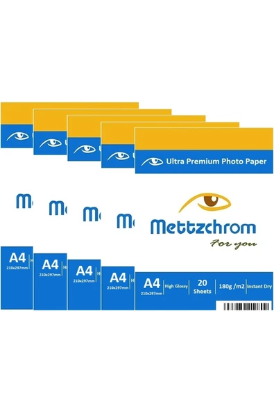 Mettzchrom Parlak Inkjet A4 Fotoğraf Baskı Kağıdı 100'lü Epson Hp Uyumlu Fotoğraf Kağıtları ürün görseli 1