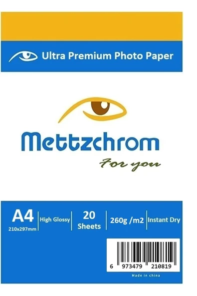 Mettzchrom A4 260G Parlak Inkjet Fotoğraf Kağıdı 100'lü Epson Hp Canon Uyumlu Fotoğraf Kağıtları ürün görseli 1