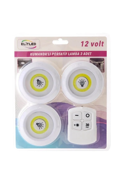 Elitled 3Lü Kumandalı Pilli Spot Led ürün görseli 1