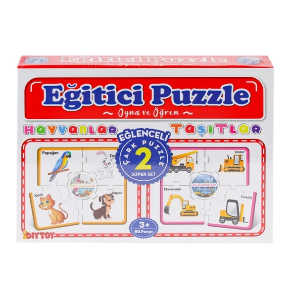 7196 Çark Puzzle Hayvanlar Taşıtlar 60 Parça - Resim 2