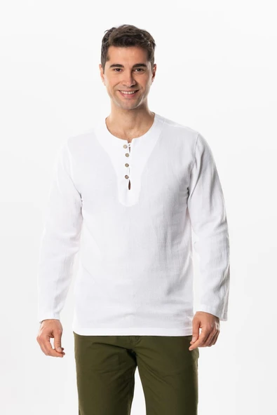 Halikarnas Uzun Kol Violet Düğme Detaylı Erkek Yazlık Tshirt Beyaz Byz ürün görseli 1