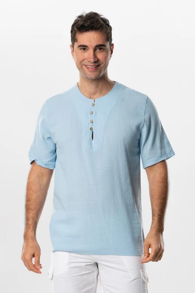 Halikarnas Kısa Kol Violet Düğme Detaylı Erkek Yazlık Tshirt Buz Mavi Bmv ürün görseli 1