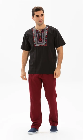 Kısa Kol Şile Bezi Bisiklet Yaka Bahriyeli Erkek Yazlık T-shirt Siyah Syh ürün görseli 1