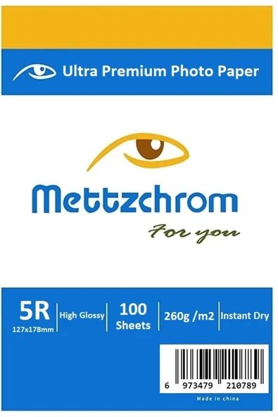 Mettzchrom Fotoğraf Kağıdı 13x18cm 260G 5R Epson Hp Canon Uyumlu Parlak 100 adet Fotoğraf Kağıdı 260g ürün görseli 1