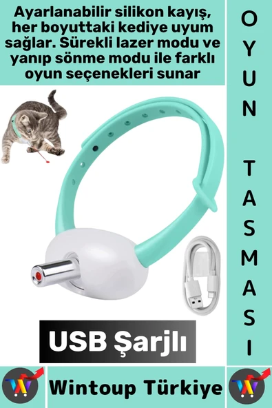 #Tasma Esnek Kafa Açılı Ayarlanabilir Silikon Kayış 2 Modlu Şarjlı Otomatik Lazer Kedi Oyun Tasması ürün görseli 1