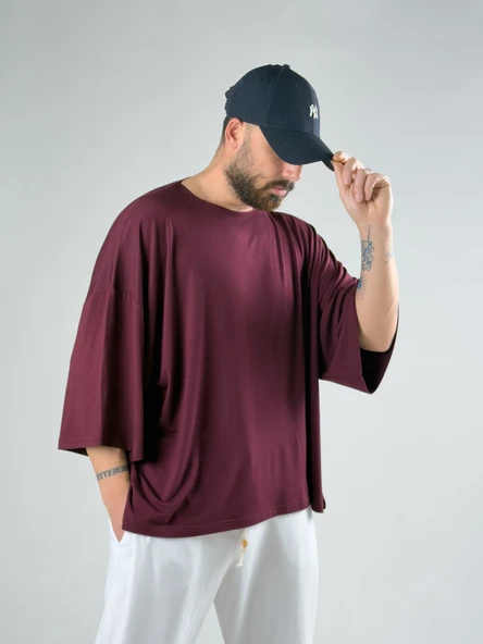 Fakir Kol Bordo Oversize Viscon T-Shirt COC3025 ürün görseli 1