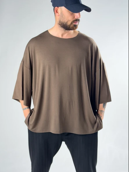 Fakir Kol Kahve Oversize Viscon T-Shirt COC3028 ürün görseli 1