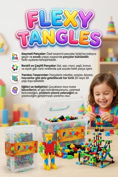 250 Parça Flexy Tangles Esnek Geçmeli Bloklar Plastik Saklama Kutulu Eğitici Oyuncak ürün görseli 1