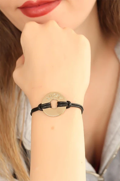 LUCKY (Şanslı) Siyah Deri İpli Unisex Mood Bileklik ürün görseli 1